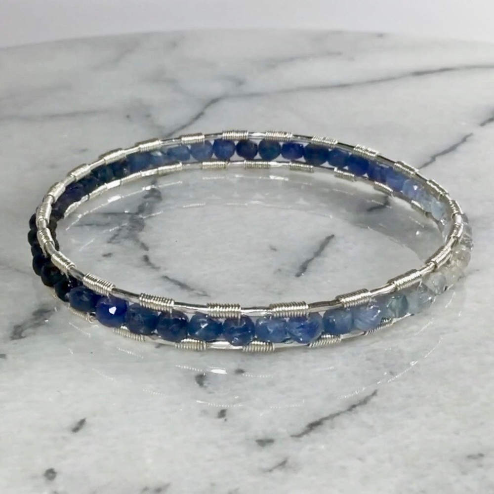 Genuine Sapphire Ombre Silver Bangle Bracelet